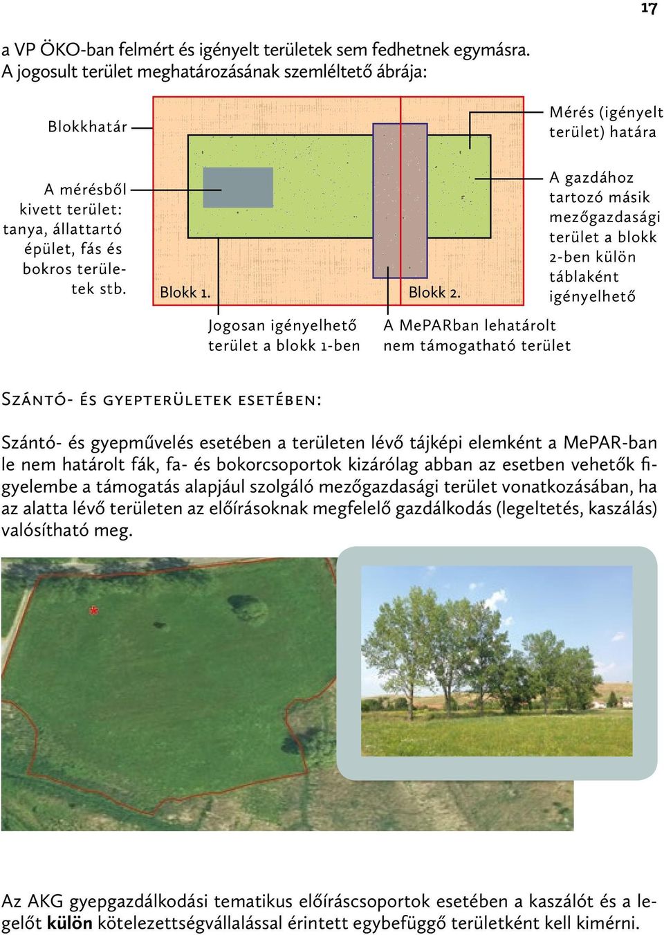 Jogosan igényelhető terület a blokk 1-ben A MePARban lehatárolt nem támogatható terület Mérés (igényelt terület) határa A gazdához tartozó másik mezőgazdasági terület a blokk 2-ben külön táblaként