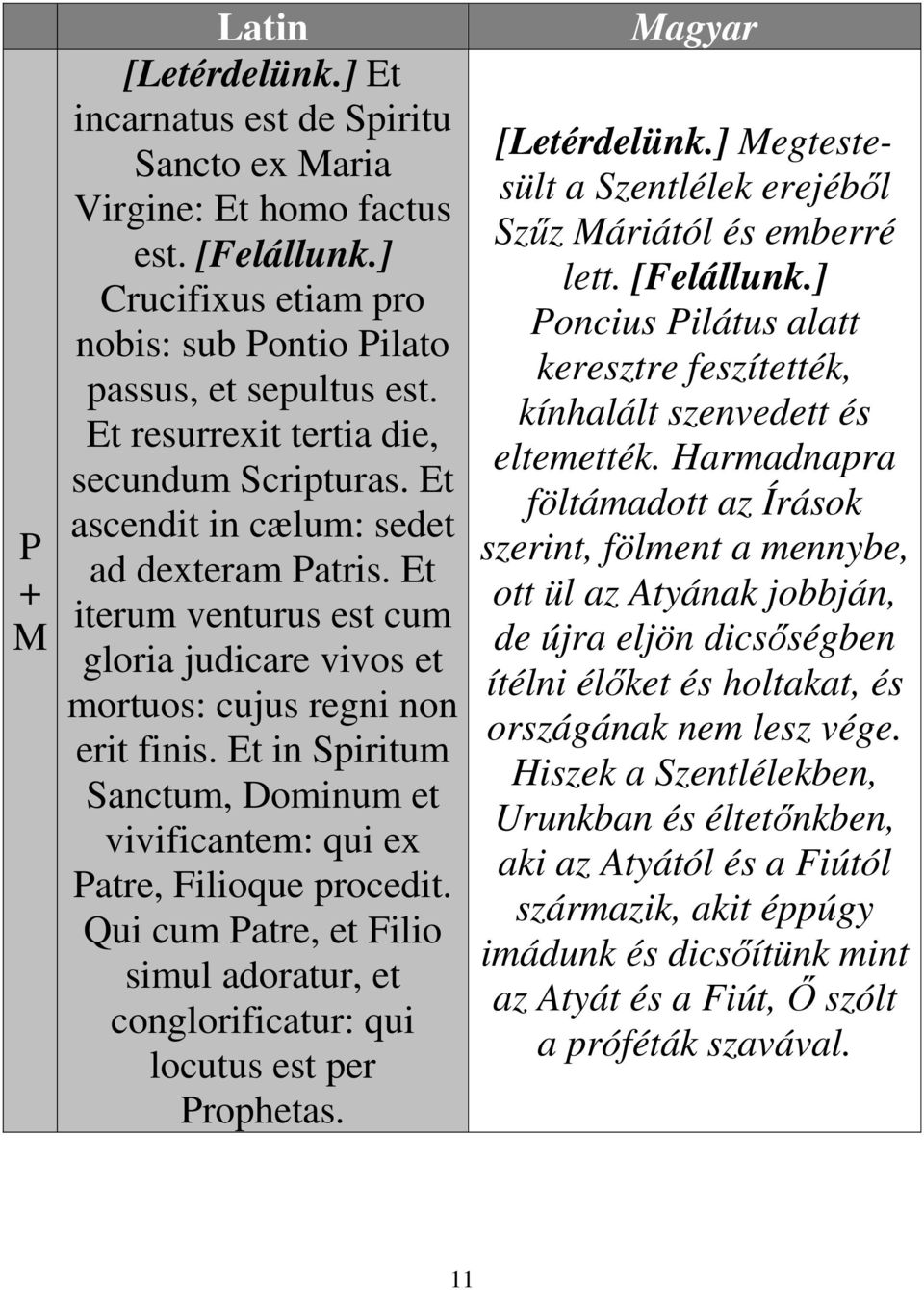 Et in Spiritum Sanctum, Dominum et vivificantem: qui ex atre, Filioque procedit. Qui cum atre, et Filio simul adoratur, et conglorificatur: qui locutus est per rophetas. [Letérdelünk.