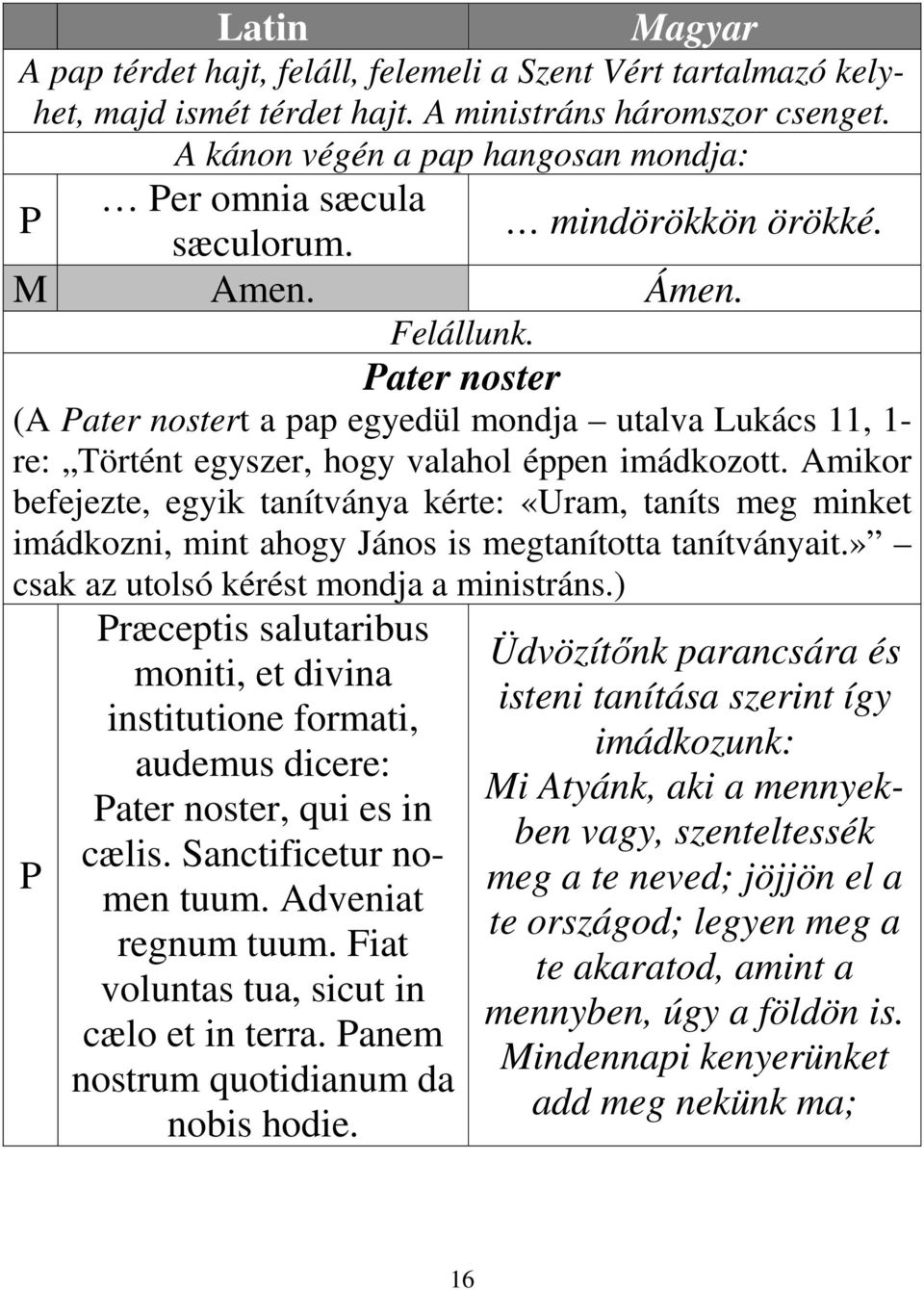 ater noster (A ater nostert a pap egyedül mondja utalva Lukács 11, 1- re: Történt egyszer, hogy valahol éppen imádkozott.