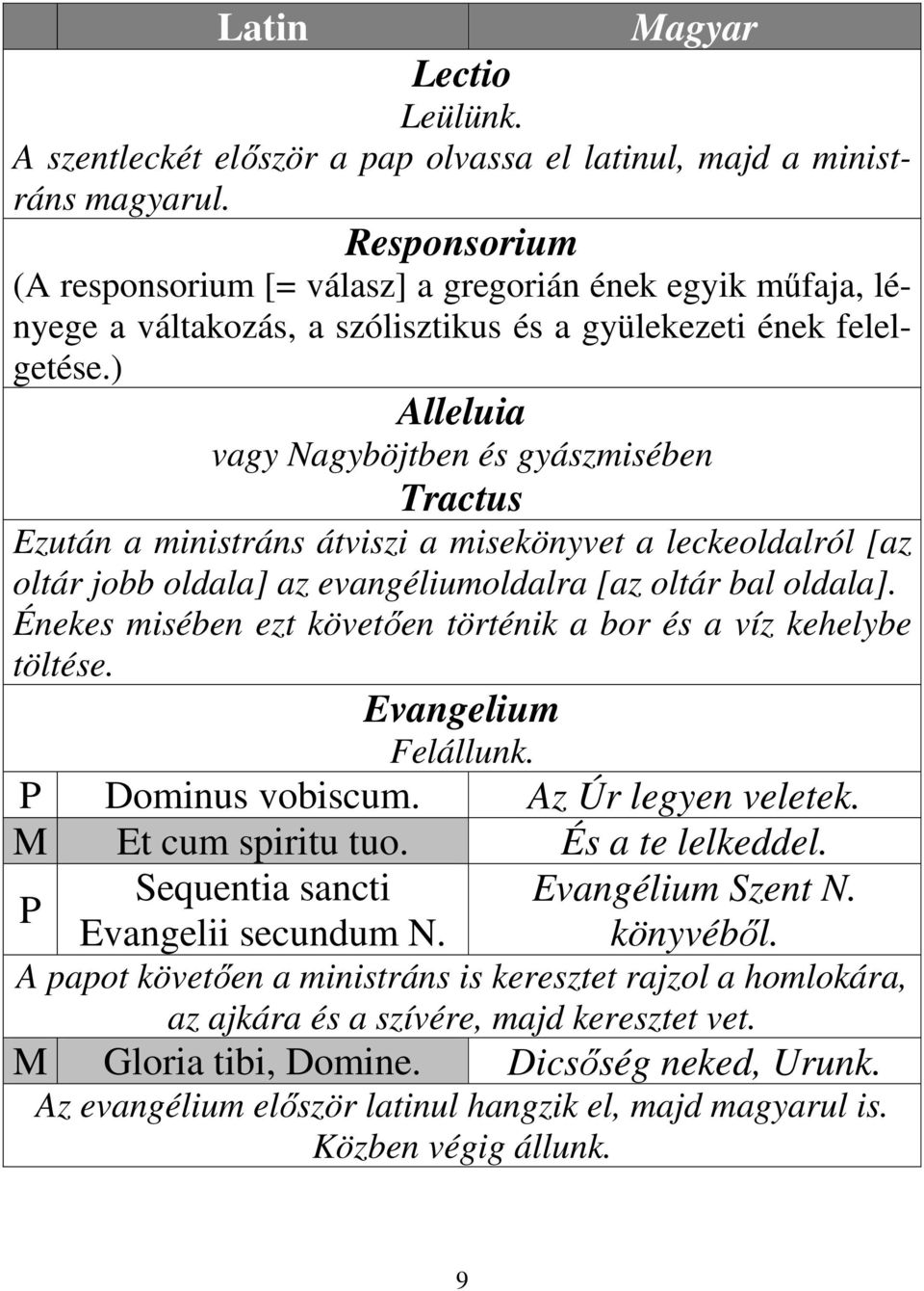 ) Alleluia vagy Nagyböjtben és gyászmisében Tractus Ezután a ministráns átviszi a misekönyvet a leckeoldalról [az oltár jobb oldala] az evangéliumoldalra [az oltár bal oldala].