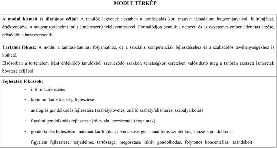 Tartalmi fókusz: A modul a tanítási-tanulási folyamathoz, de a szociális kompetenciák fejlesztéséhez és a szabadidős tevékenységekhez is köthető.