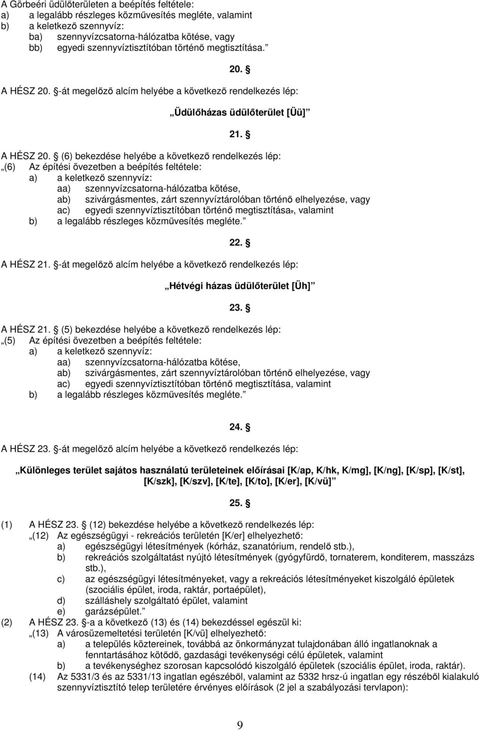 -át megelőző alcím helyébe a következő rendelkezés lép: Üdülőházas üdülőterület [Üü] 21. A HÉSZ 20.