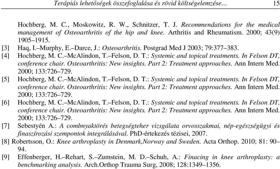 In Felson DT, conference chair. Osteoarthritis: New insights. Part 2: Treatment approaches. Ann Intern Med. 2000; 133:726 729. [5] Hochberg, M. C. McAlindon, T. Felson, D. T.: Systemic and topical treatments.