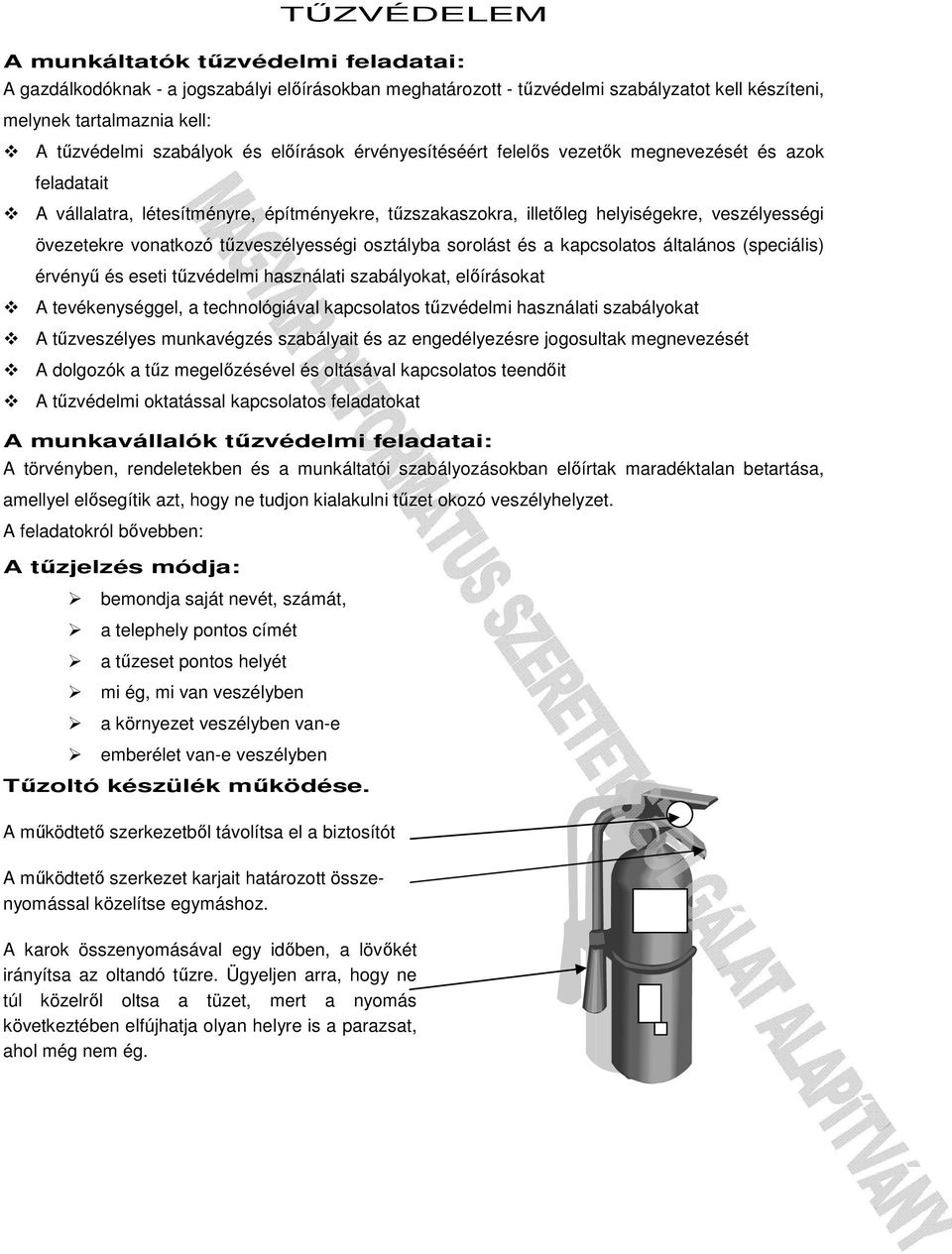 tűzveszélyességi osztályba sorolást és a kapcsolatos általános (speciális) érvényű és eseti tűzvédelmi használati szabályokat, előírásokat A tevékenységgel, a technológiával kapcsolatos tűzvédelmi