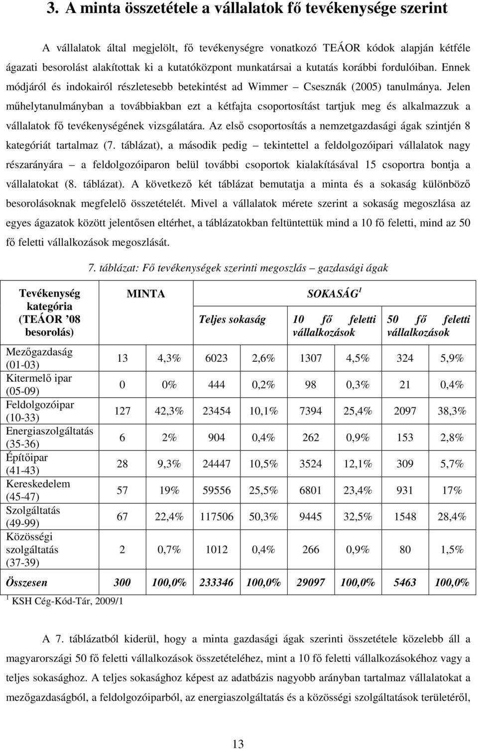 Jelen mőhelytanulmányban a továbbiakban ezt a kétfajta csoportosítást tartjuk meg és alkalmazzuk a vállalatok fı tevékenységének vizsgálatára.