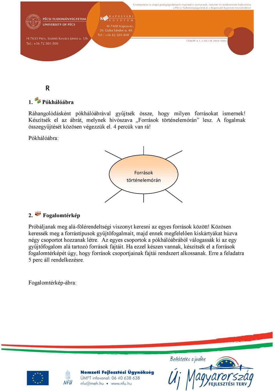 Közösen keressék meg a forrástípusok gyűjtőfogalmait, majd ennek megfelelően kiskártyákat húzva négy csoportot hozzanak létre.