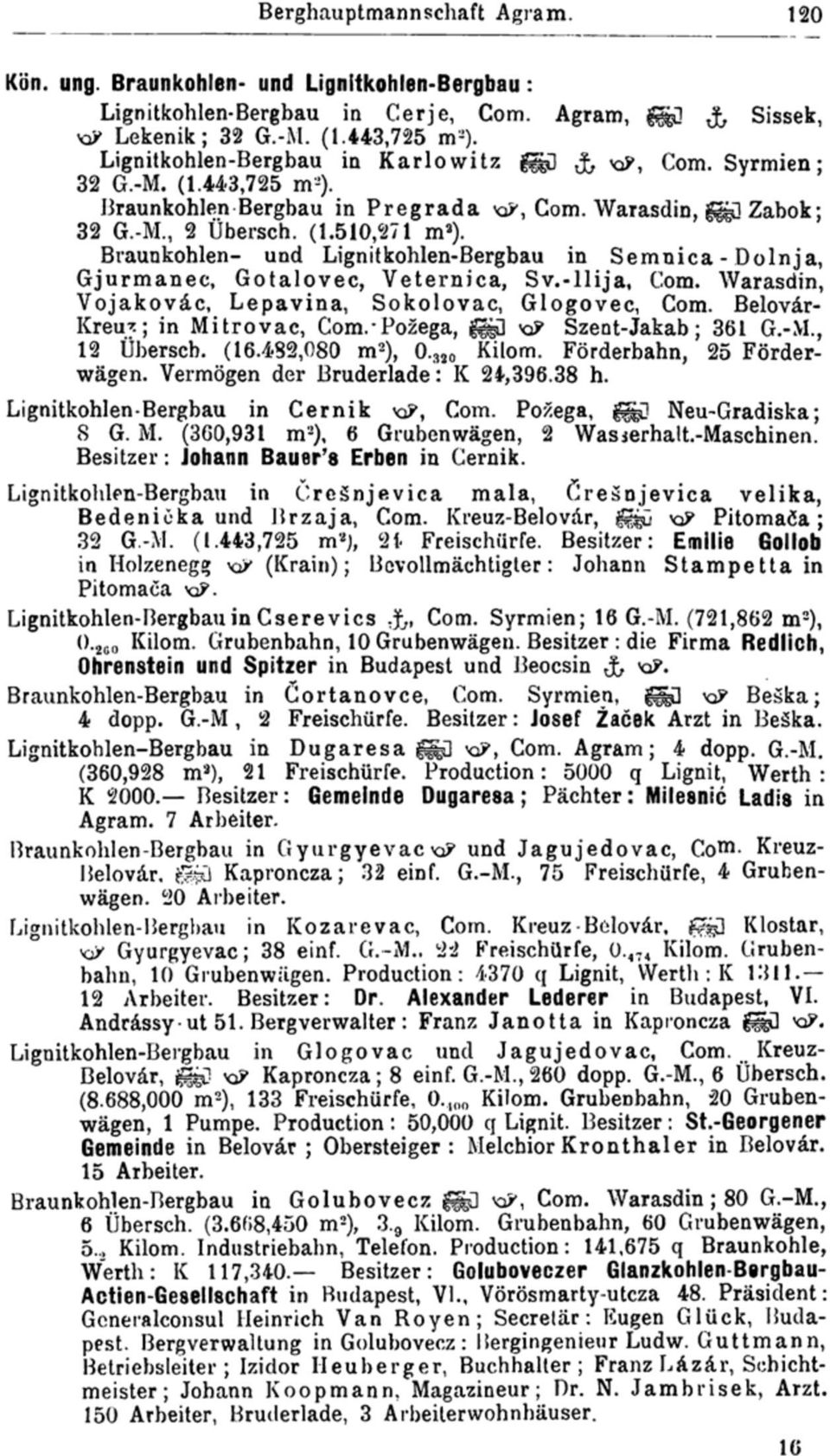 Braunkohlen- und Lignitkohlen-Bergbau in Semnica - Dolnja, Gjurmanec, Gotalovec, Veternica, Sv.-llija, Com. Warasdin, Vojakovác, Lepavina, Sokolovac, Glogovec, Com. Belovár- Kreu^; in Mitrovac, Com.