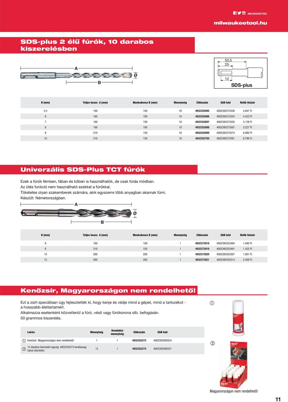 980 Ft 10 210 150 10 4932352700 4002395373581 8.796 Ft Univerzális SDS-Plus TCT fúrók Ezek a fúrók fémben, fában és kőben is használhatók, de csak fúrás módban.