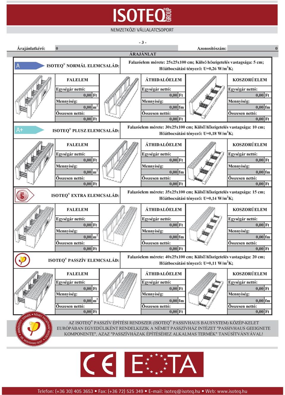 W/mK;, m ISOTEQ PASSZÍV ELEMCSALÁD: Falazóelem mérete: 4x5x1 cm; Küls h szigetelés vastagsága: cm; Hőátbocsátási tényező: U=,11 W/mK;, m AZ ISOTEQ PASSZÍV ÉPÍTÉSI RENDSZER (ISOTEQ PASSIVHAUS