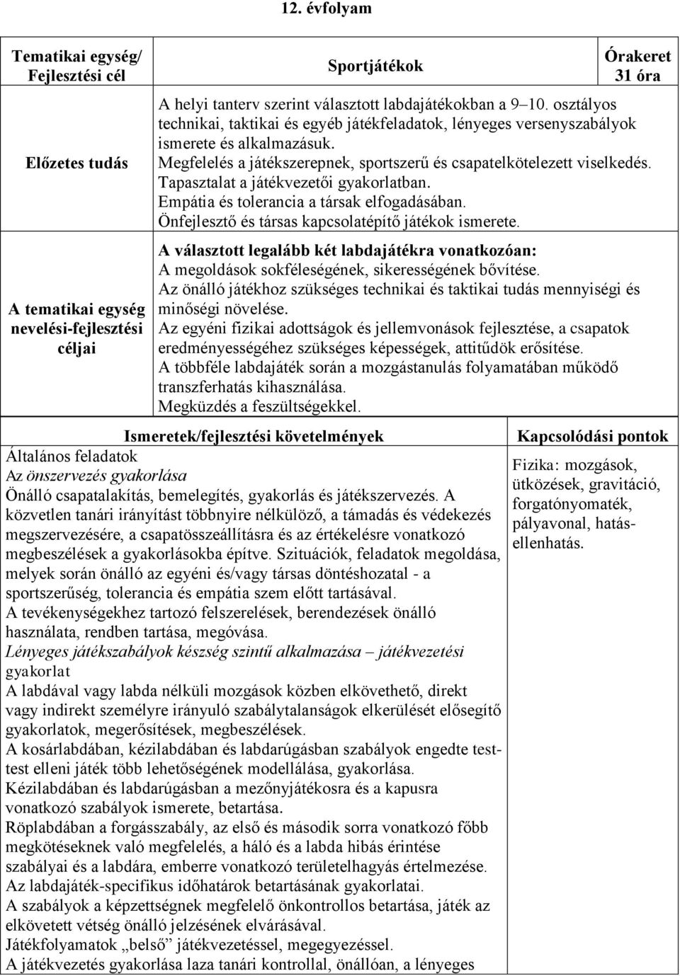 Tapasztalat a játékvezetői gyakorlatban. Empátia és tolerancia a társak elfogadásában. Önfejlesztő és társas kapcsolatépítő játékok ismerete.