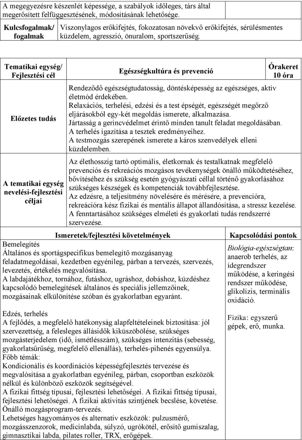 Tematikai egység/ Fejlesztési cél Előzetes tudás A tematikai egység nevelési-fejlesztési céljai Egészségkultúra és prevenció Órakeret 10 óra Rendeződő egészségtudatosság, döntésképesség az