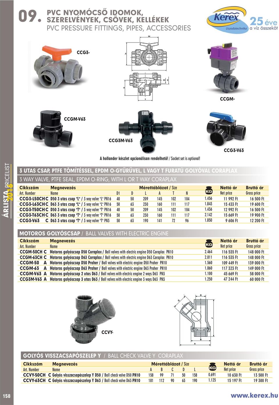 3 way valve "L" PN16 40 50 209 145 102 104 1.456 11 992 Ft 16 500 Ft CCG3-L63CHC D63 3 utas csap "L" / 3 way valve "L" PN16 50 63 230 160 111 117 1.