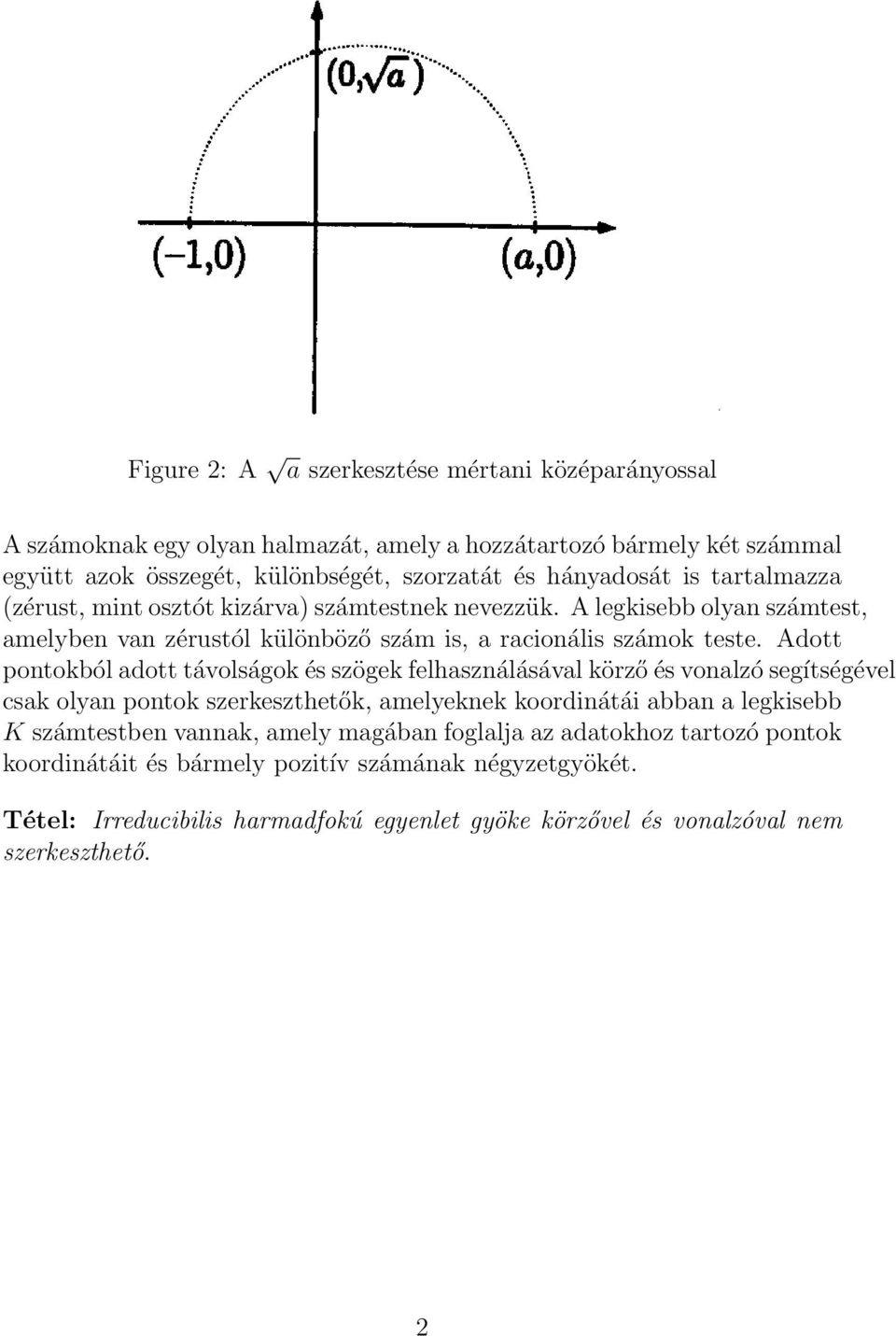 Adott pontokból adott távolságok és szögek felhasználásával körző és vonalzó segítségével csak olyan pontok szerkeszthetők, amelyeknek koordinátái abban a legkisebb K számtestben