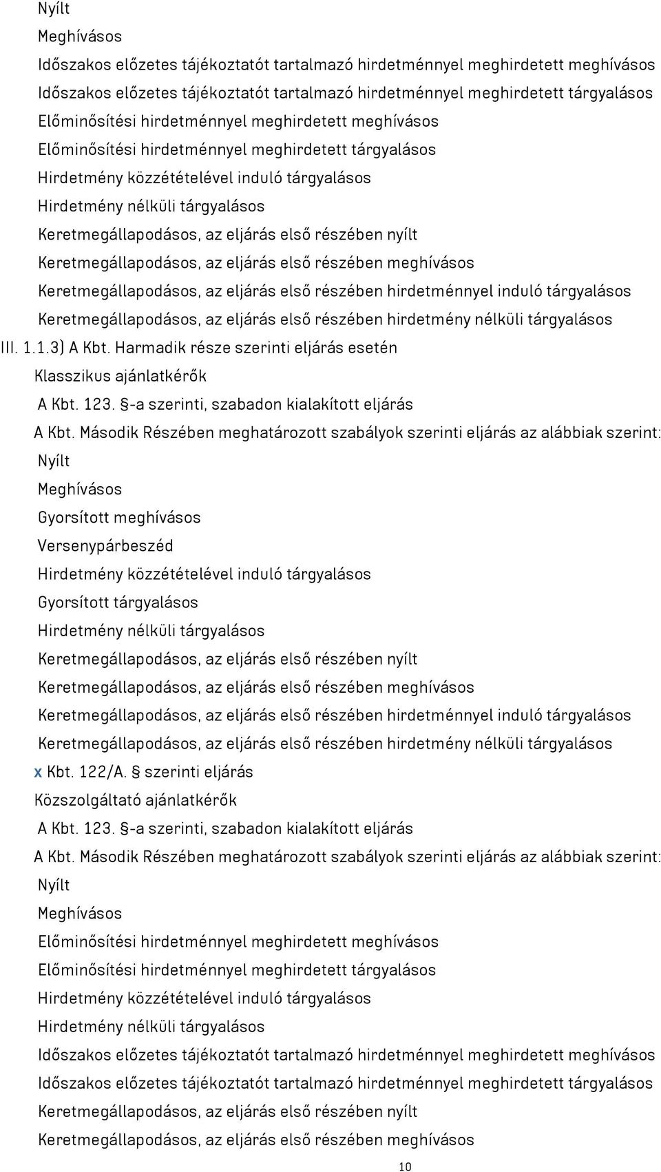 első részében nyílt Keretmegállapodásos, az eljárás első részében meghívásos Keretmegállapodásos, az eljárás első részében hirdetménnyel induló tárgyalásos Keretmegállapodásos, az eljárás első