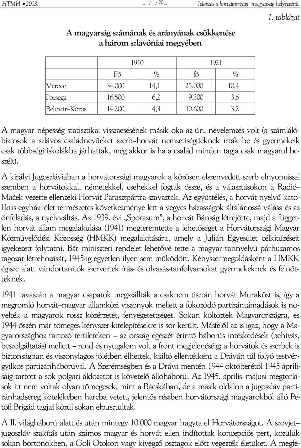 névelemzés volt (a számlálóbiztosok a szlávos családnevűeket szerb horvát nemzetiségűeknek írták be és gyermekeik csak többségi iskolákba járhattak, még akkor is ha a család minden tagja csak