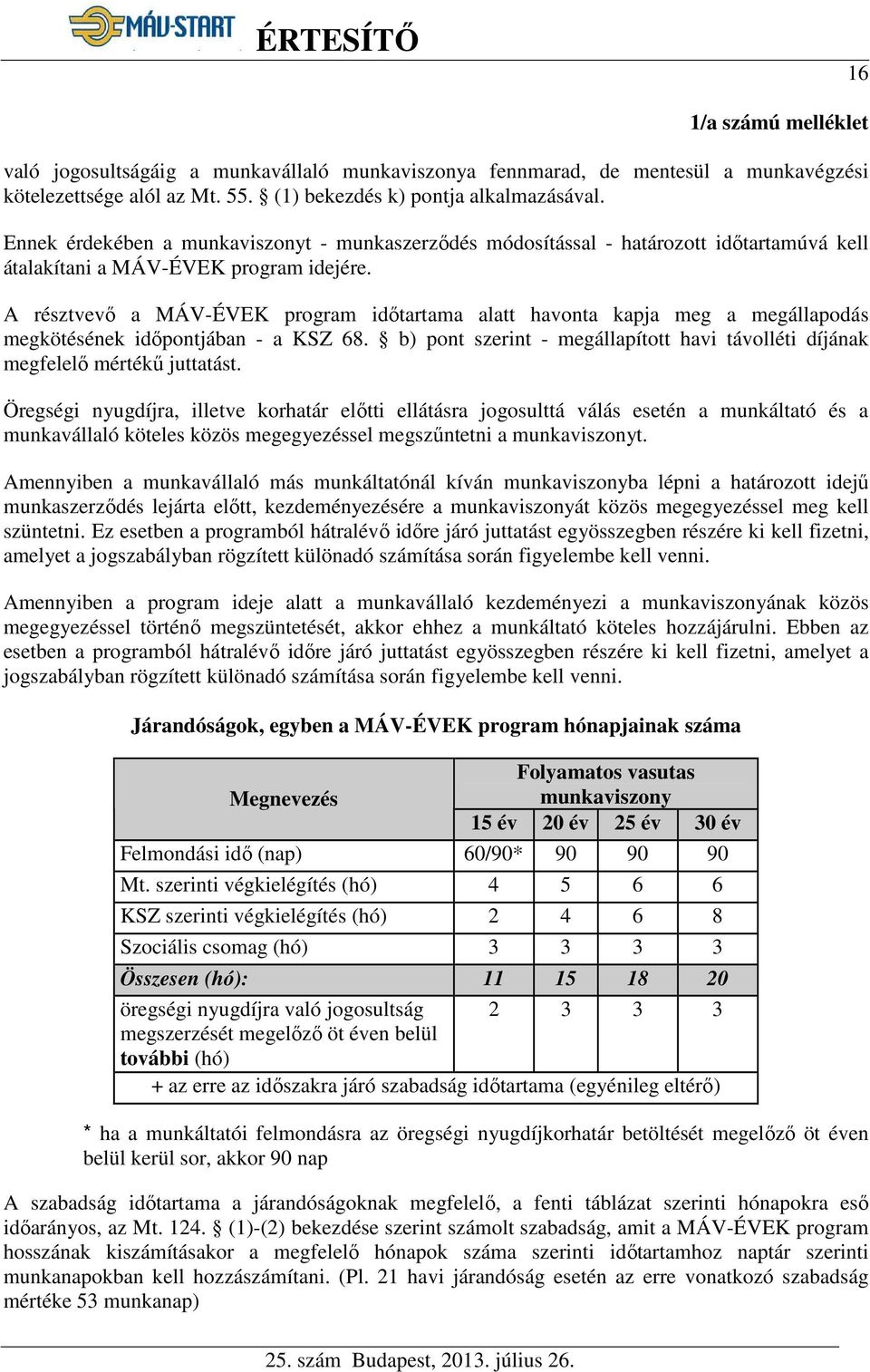 A résztvevő a MÁV-ÉVEK program időtartama alatt havonta kapja meg a megállapodás megkötésének időpontjában - a KSZ 68.