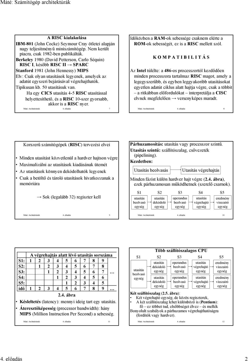 Tipikusan kb. 50 uk van. Ha egy CICS 4-5 RISC sal helyettesíthető, és a RISC 10-szer gyorsabb, akkor is a RISC nyer. Máté: Architektúrák 4.