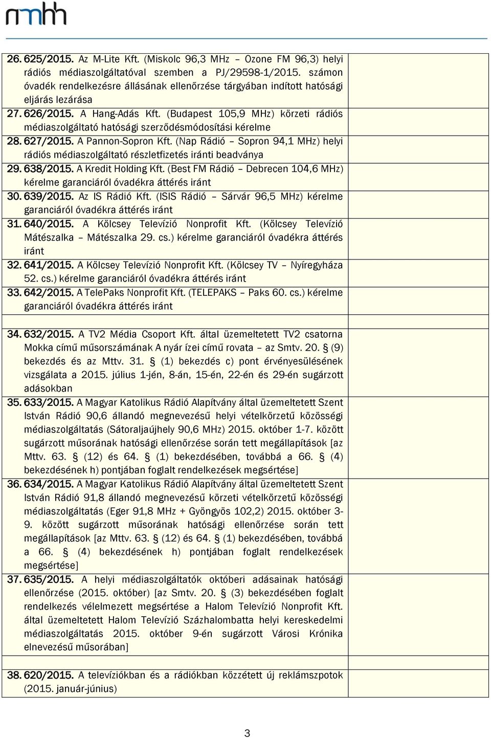 (Budapest 105,9 MHz) körzeti rádiós médiaszolgáltató hatósági szerződésmódosítási kérelme 28. 627/2015. A Pannon-Sopron Kft.