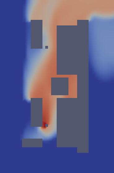 D T = 0,1 m 2 /s D T = 1 m 2 /s D T = 2 m 2 /s D T = 5 m 2 /s 19. ábra: 10 m magasan vett koncentráció-eloszlás különböző turbulens diffúziós együtthatók mellett a 18.