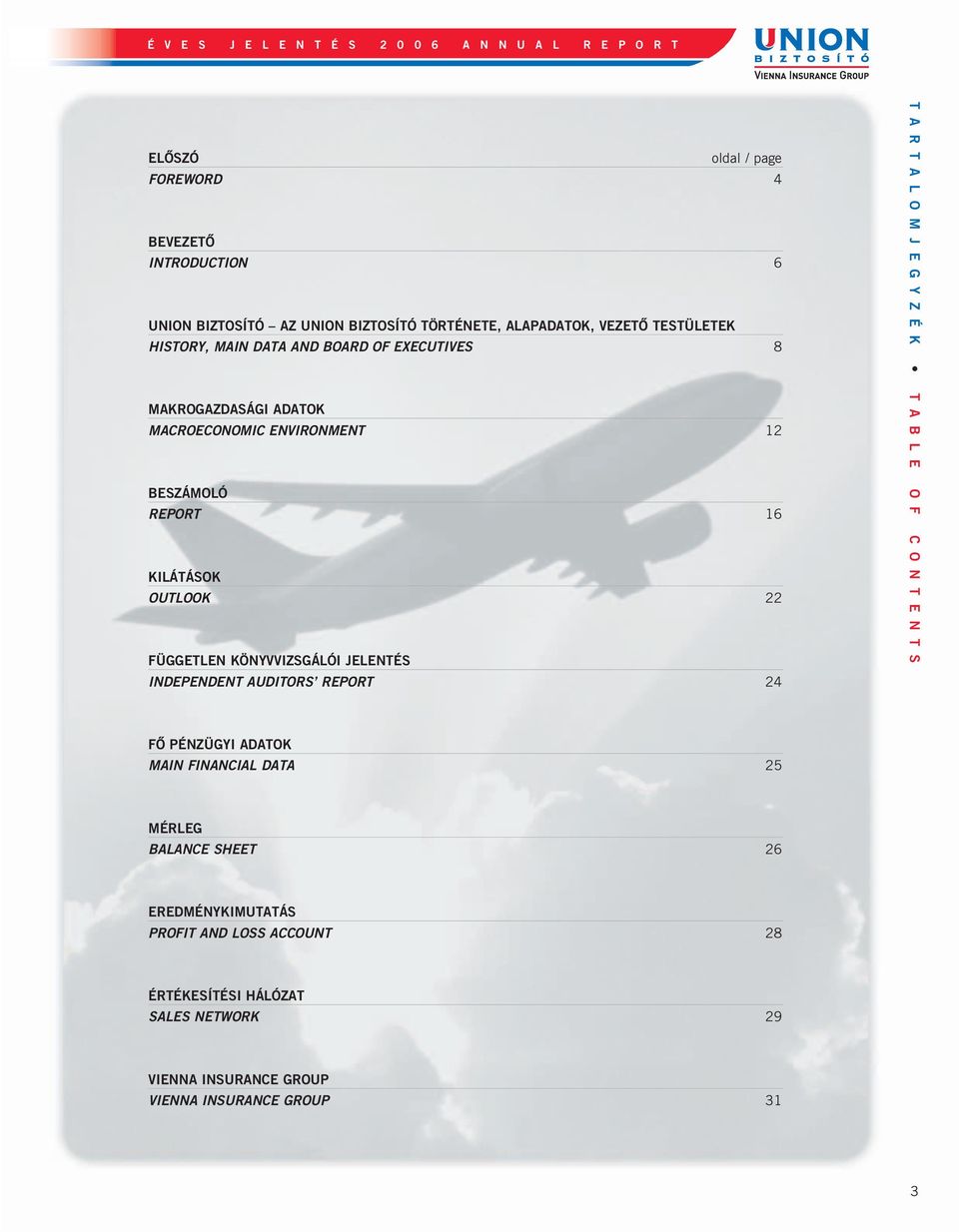 JELENTÉS INDEPENDENT AUDITORS REPORT 24 T A R T A L O M J E G Y Z É K T A B L E O F C O N T E N T S FÔ PÉNZÜGYI ADATOK MAIN FINANCIAL DATA 25