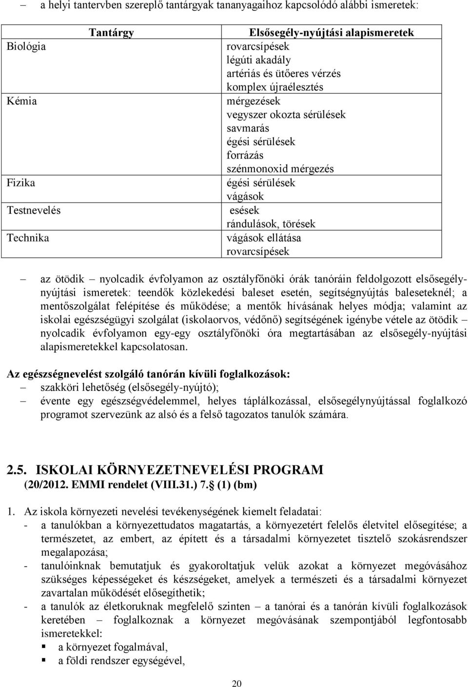 ellátása rovarcsípések az ötödik nyolcadik évfolyamon az osztályfőnöki órák tanóráin feldolgozott elsősegélynyújtási ismeretek: teendők közlekedési baleset esetén, segítségnyújtás baleseteknél; a