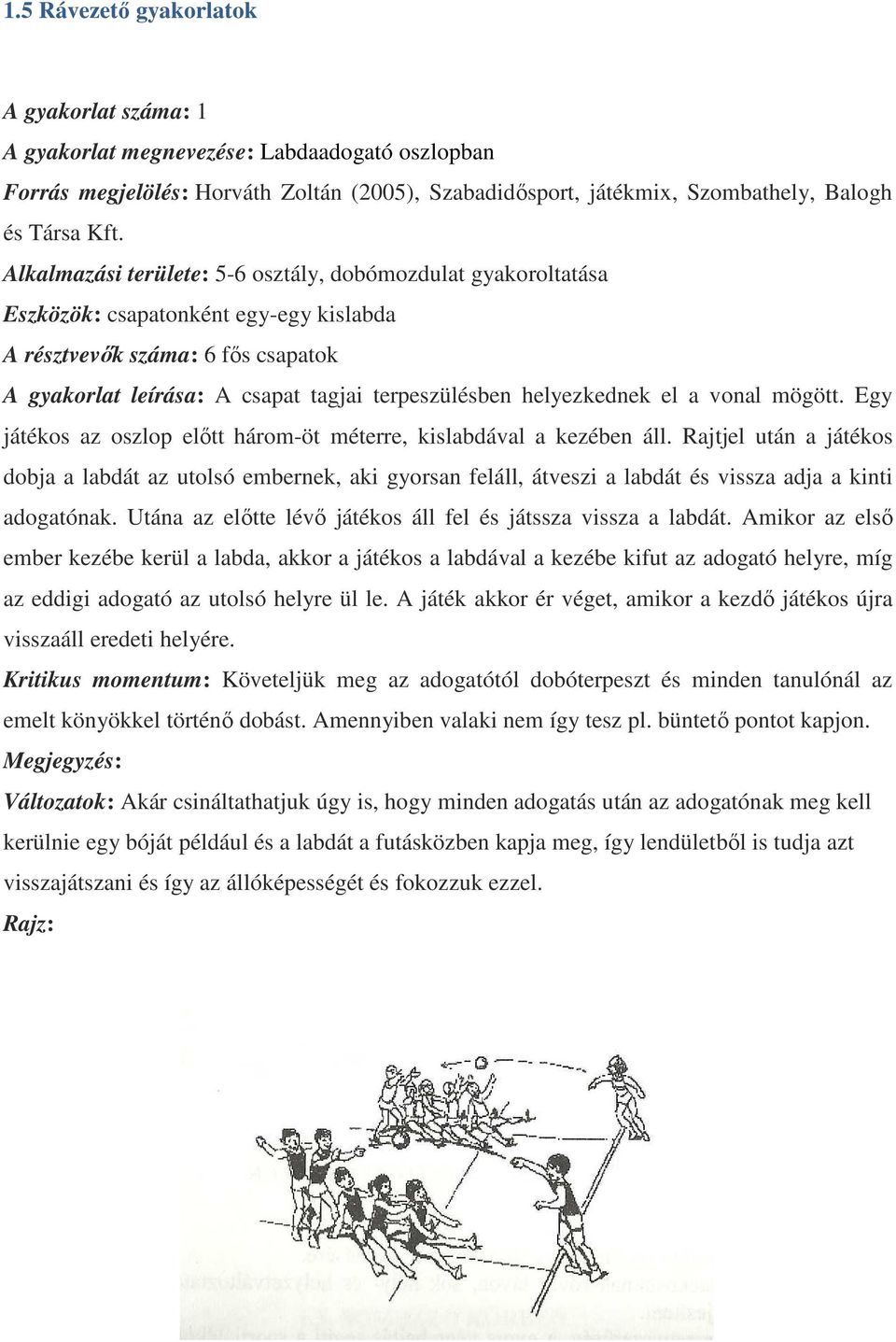 helyezkednek el a vonal mögött. Egy játékos az oszlop előtt három-öt méterre, kislabdával a kezében áll.