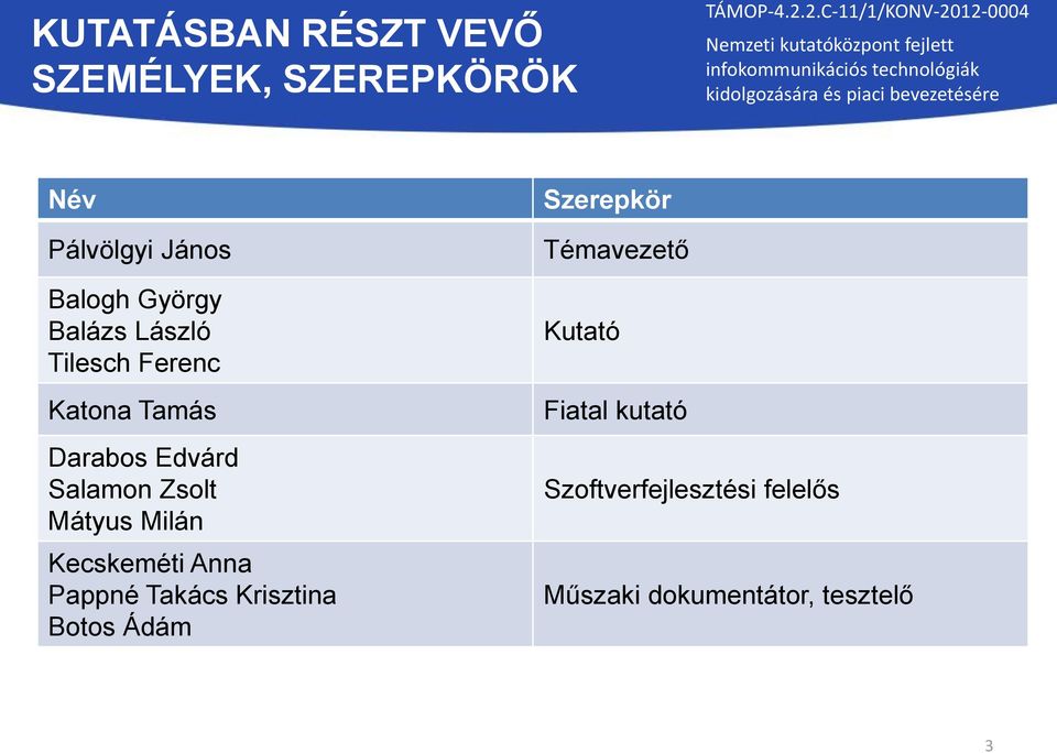 Milán Kecskeméti Anna Pappné Takács Krisztina Botos Ádám Szerepkör Témavezető