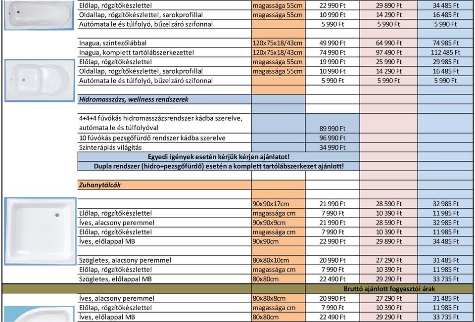 túlfolyóval 89 990 Ft 10 fúvókás pezsgőfürdő rendszer kádba szerelve 96 990 Ft Színterápiás világítás 34 990 Ft Egyedi igények esetén kérjük kérjen ajánlatot!