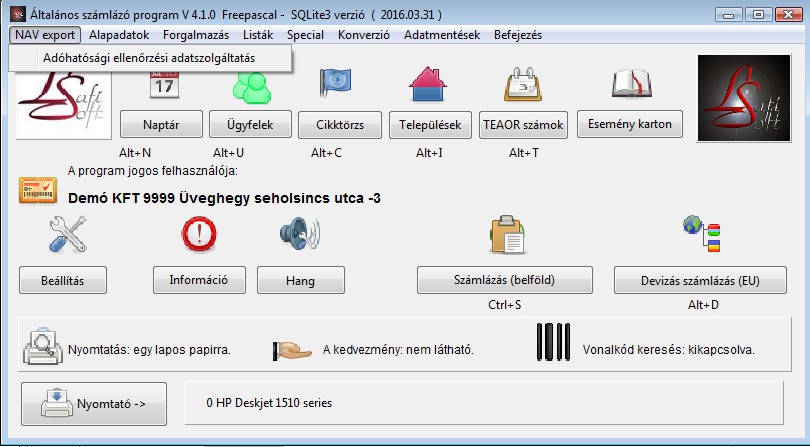 6. NAV export funkció A NAV export lehetőséget a