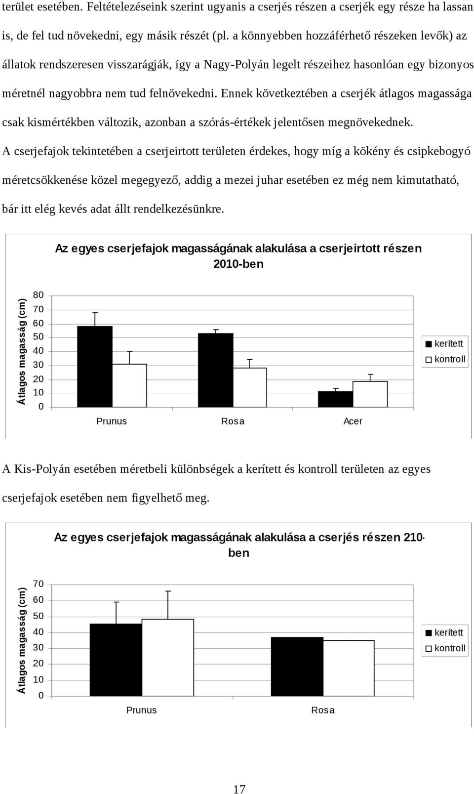 Ennek következtében a cserjék átlagos magassága csak kismértékben változik, azonban a szórás-értékek jelentősen megnövekednek.