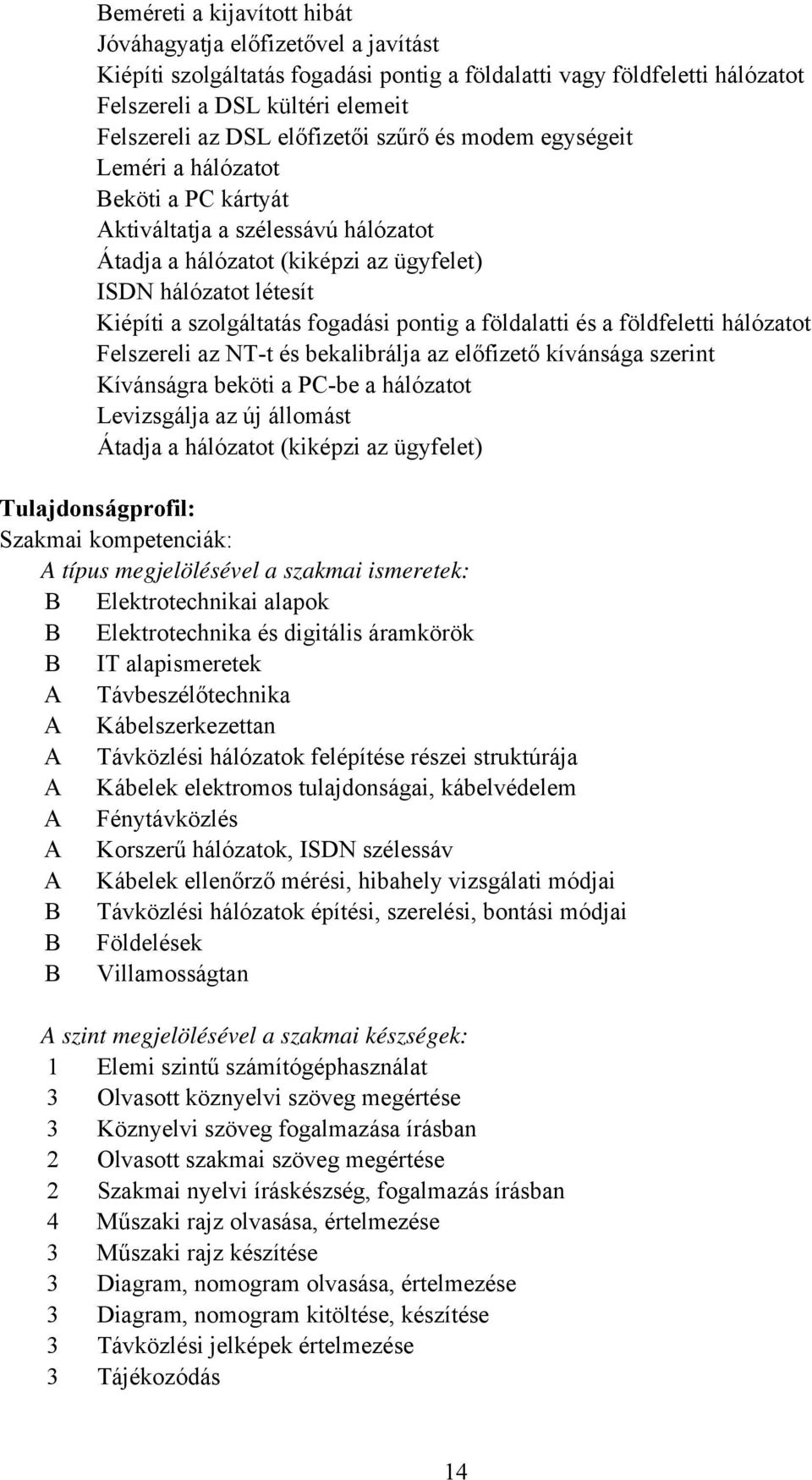 fogadási pontig a földalatti és a földfeletti hálózatot Felszereli az NT-t és bekalibrálja az előfizető kívánsága szerint Kívánságra beköti a P-be a hálózatot Levizsgálja az új állomást Átadja a