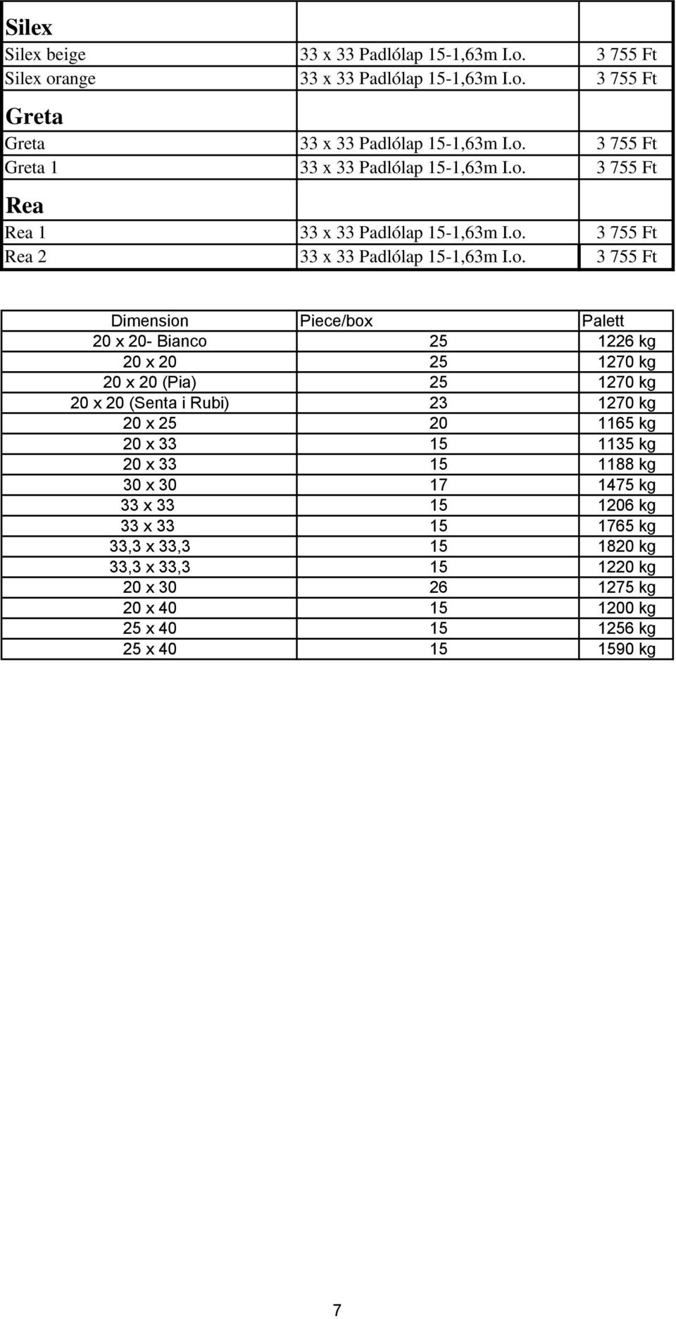 20 25 1270 kg 20 x 20 (Pia) 25 1270 kg 20 x 20 (Senta i Rubi) 23 1270 kg 20 x 25 20 1165 kg 20 x 33 15 1135 kg 20 x 33 15 1188 kg 30 x 30 17 1475 kg 33 x 33 15 1206 kg