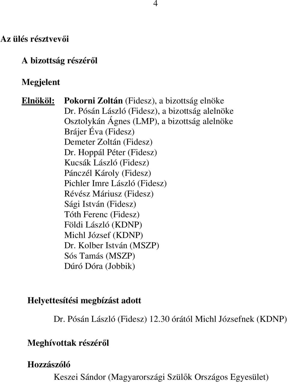 Hoppál Péter (Fidesz) Kucsák László (Fidesz) Pánczél Károly (Fidesz) Pichler Imre László (Fidesz) Révész Máriusz (Fidesz) Sági István (Fidesz) Tóth Ferenc (Fidesz) Földi