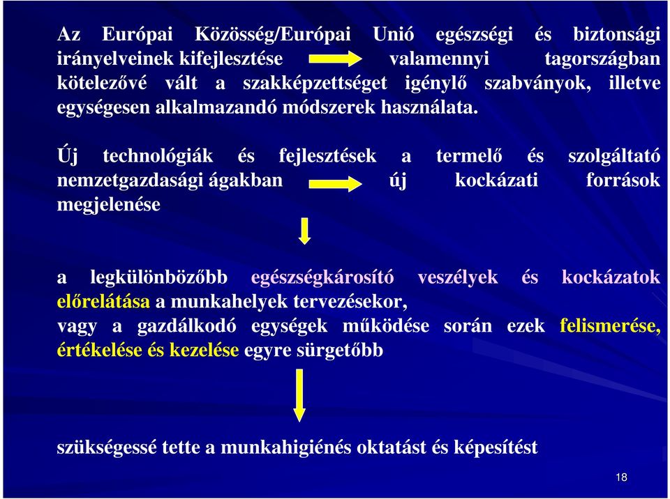 Új technológiák és fejlesztések a termelő és szolgáltató nemzetgazdasági ágakban új kockázati források megjelenése a legkülönbözőbb