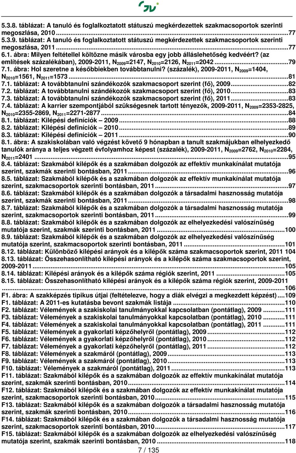 (az említések százalékában), 2009-2011, N 2009 =2147, N 2010 =2126, N 2011 =2042... 79 7.1. ábra: Hol szeretne a későbbiekben továbbtanulni?