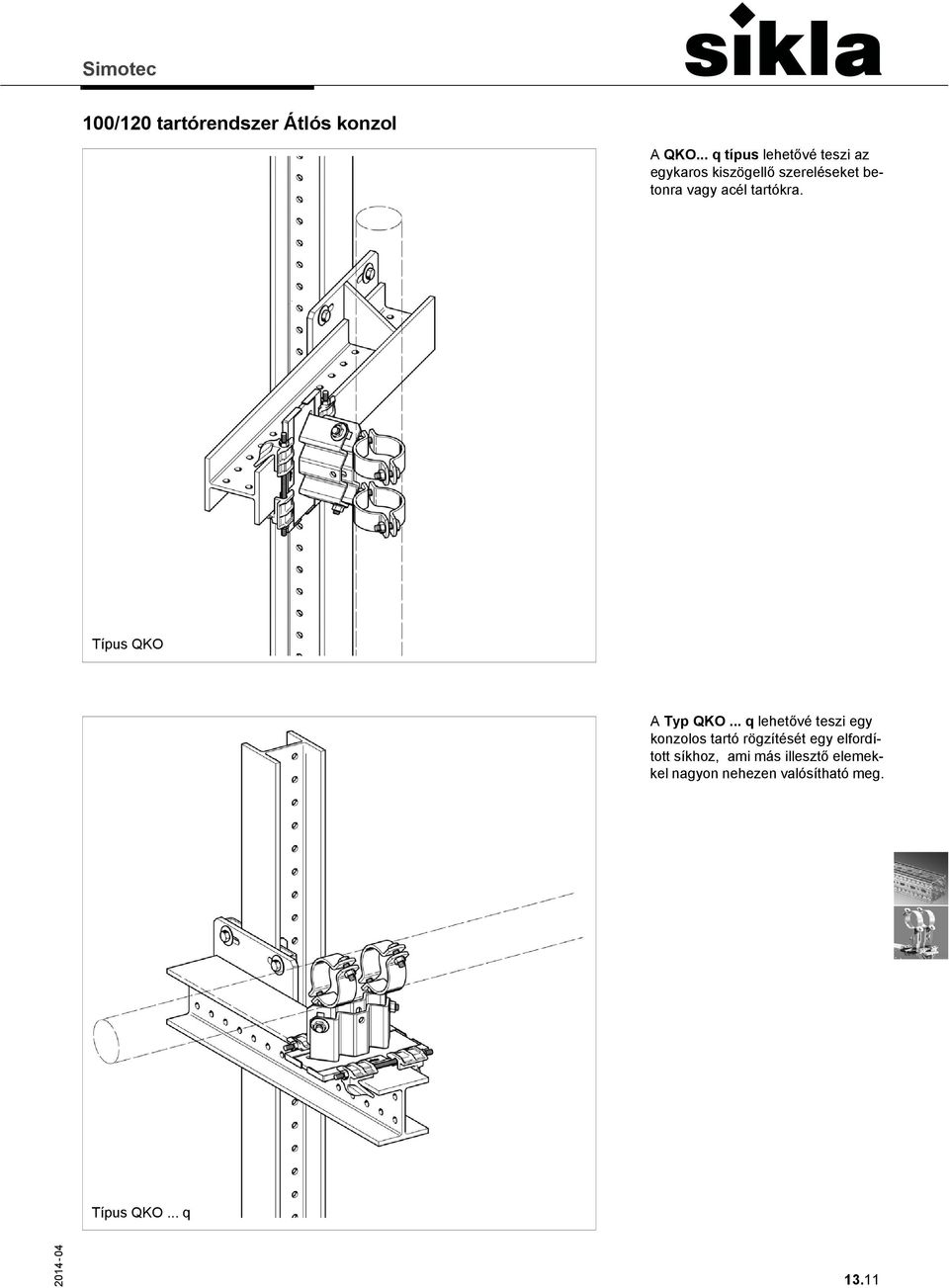 acél tartókra. Típus QKO A Typ QKO.