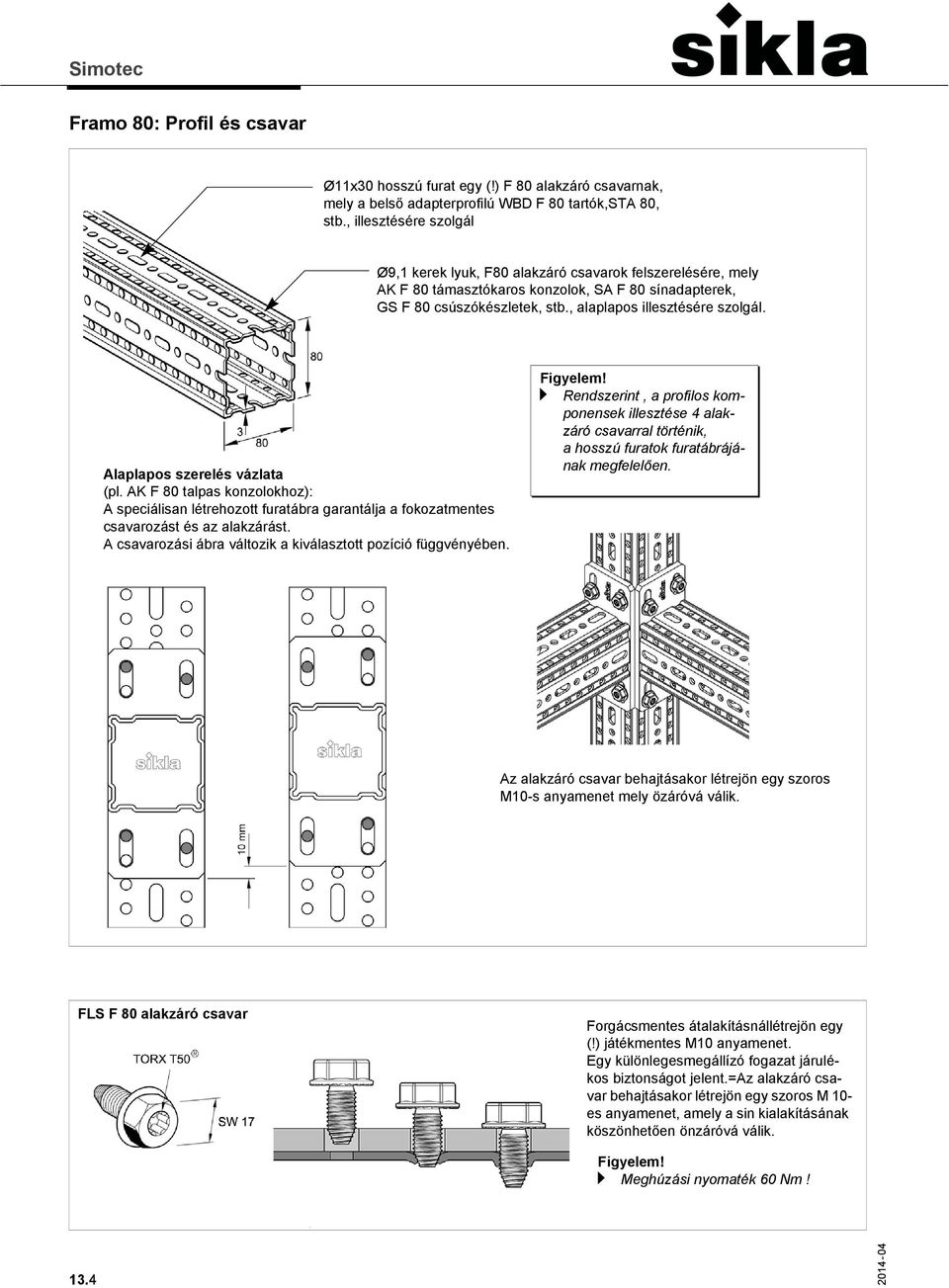 Alaplapos szerelés vázlata (pl. AK F 80 talpas konzolokhoz): A speciálisan létrehozott furatábra garantálja a fokozatmentes csavarozást és az alakzárást.