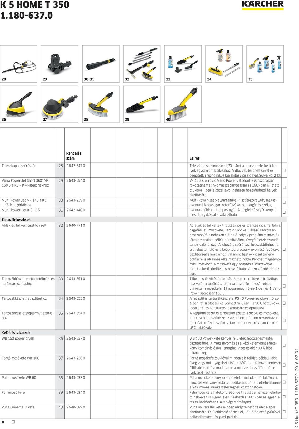 Vario Power Jet Short 360 VP 160 S a K5 K7-kategóriákhoz Multi Power Jet MP 145 a K3 K5-kategóriákhoz Multi-Power-Jet K 3 -K 5 31 2.642-440.0 29 2.643-254.