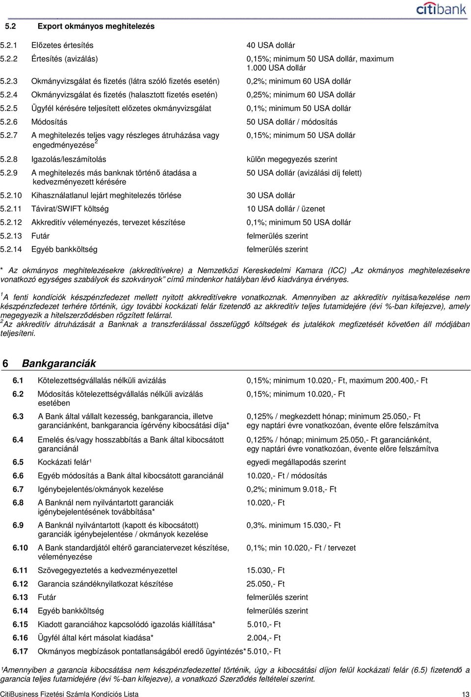 2.7 A meghitelezés teljes vagy részleges átruházása vagy 0,15%; minimum 50 USA dollár engedményezése 2 5.2.8 Igazolás/leszámítolás külön megegyezés szerint 5.2.9 A meghitelezés más banknak történı átadása a 50 USA dollár (avizálási díj felett) kedvezményezett kérésére 5.