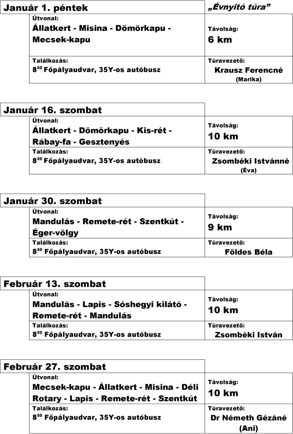 szombat Mandulás - Remete-rét - Szentkút - Éger-völgy 9 km Február 13.