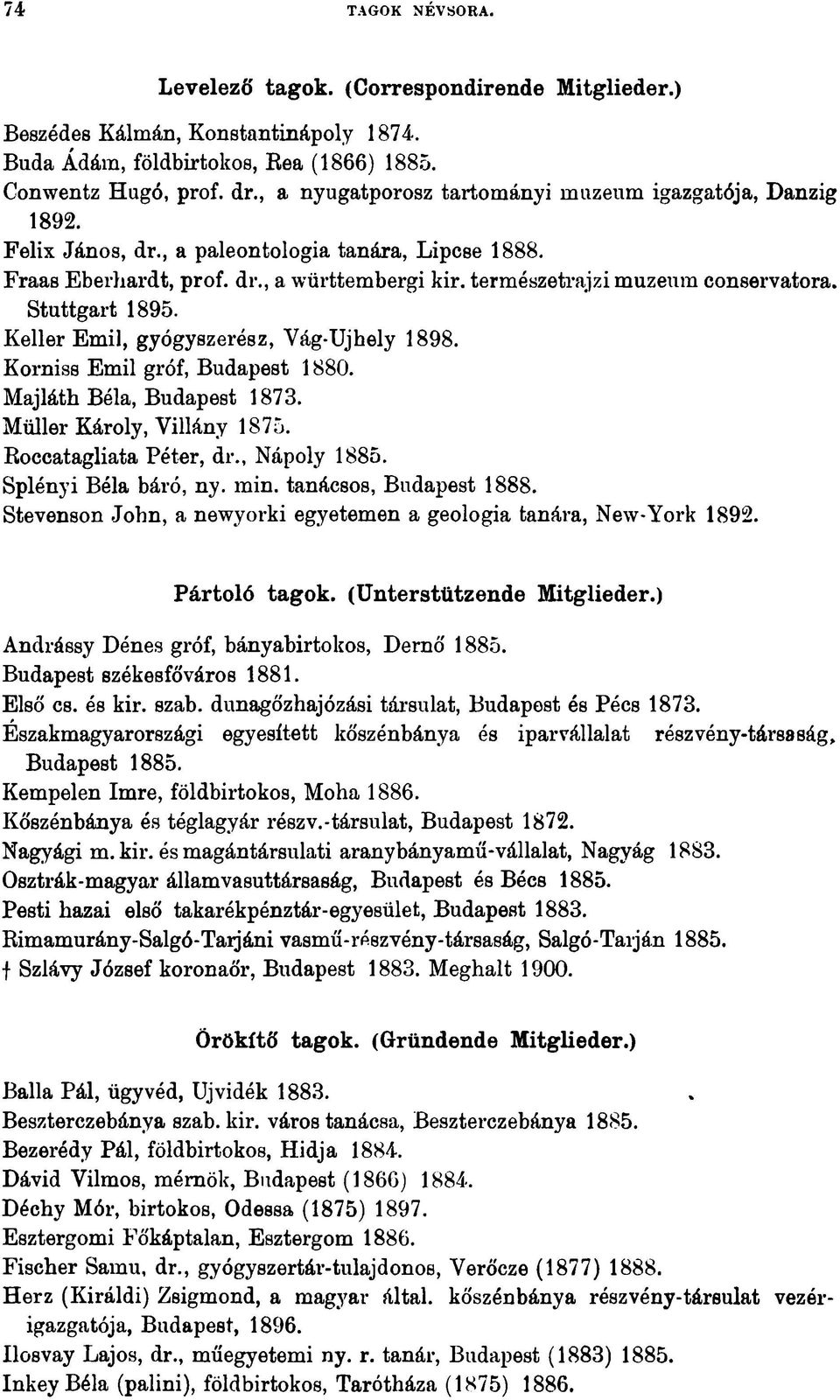 Stuttgart 1895. Keller Emil, gyógyszerész, Yág-Ujhely 1898. Korniss Emil gróf, Budapest 1880. Majláth Béla, Budapest 1873. Müller Károly, Villány 1875. Roccatagliata Péter, dr., Nápoly 1885.