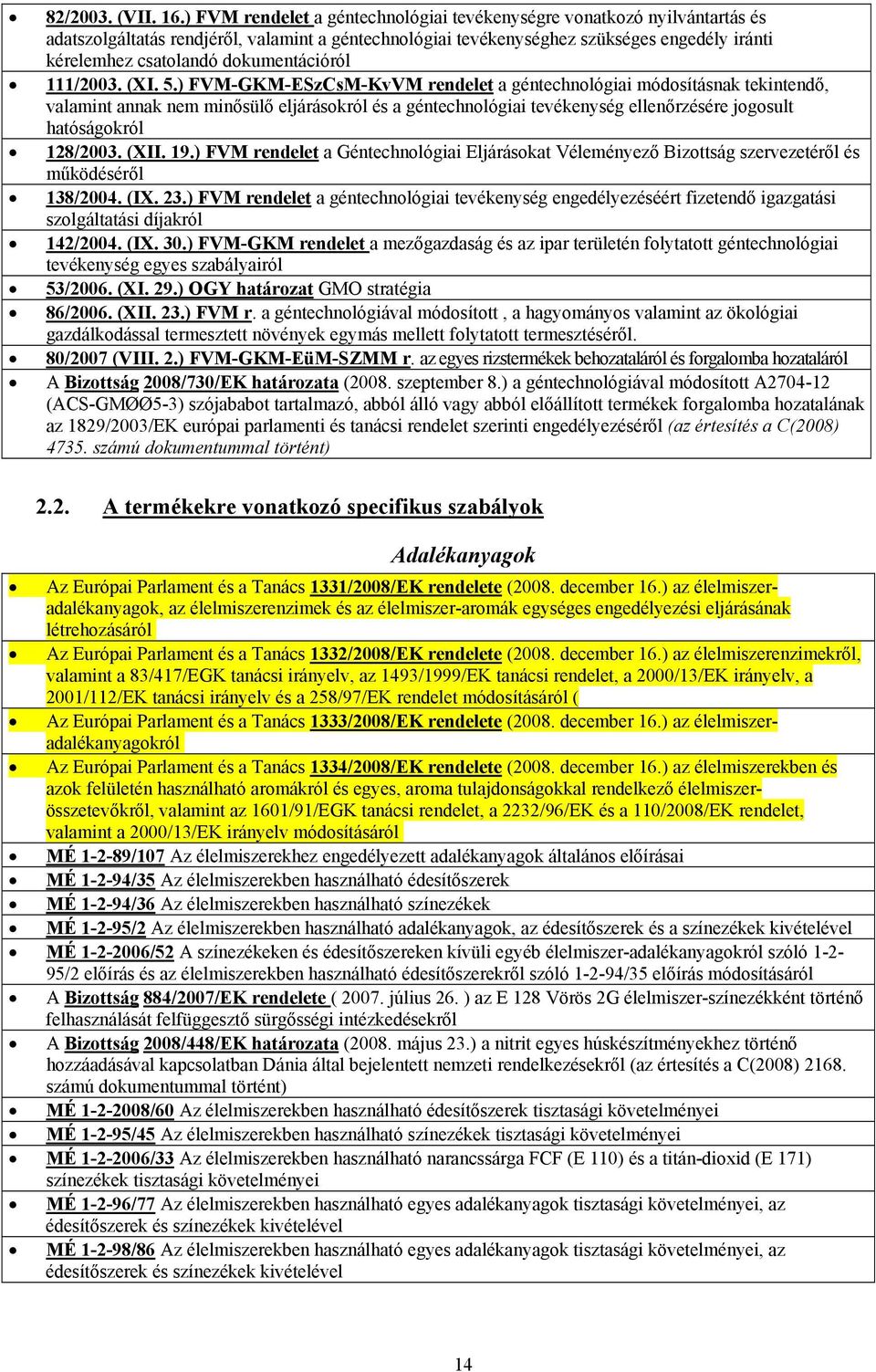 dokumentációról 111/2003. (XI. 5.