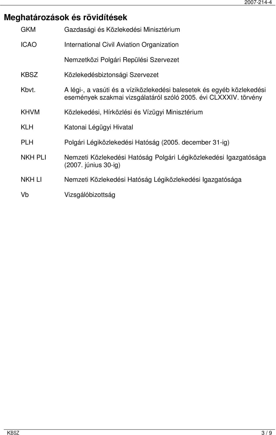 vizsgálatáról szóló 2005. évi CLXXXIV. törvény Közlekedési, Hírközlési és Vízügyi Minisztérium Katonai Légügyi Hivatal Polgári Légiközlekedési Hatóság (2005.