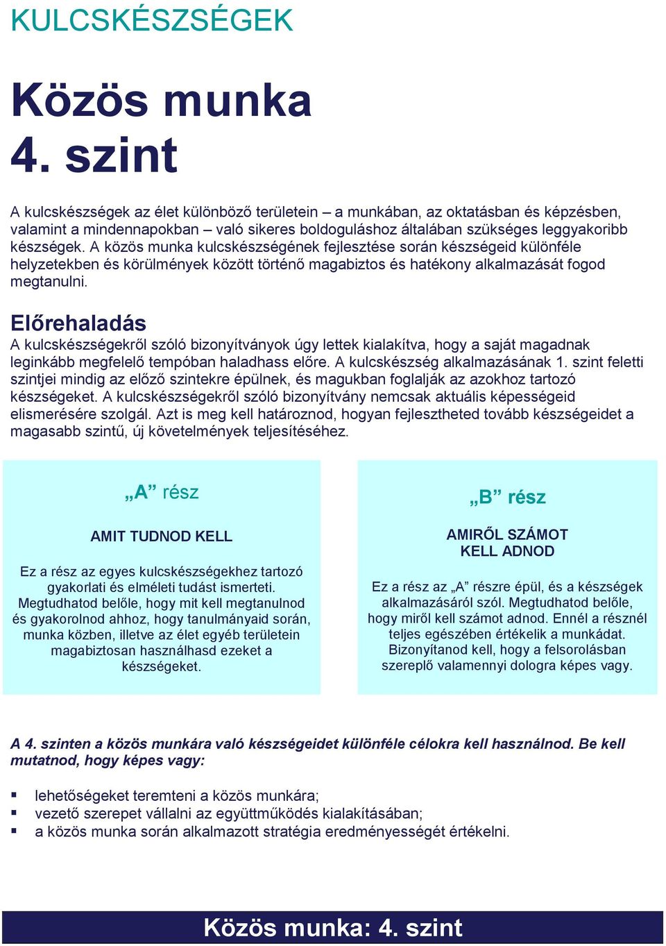 A közös munka kulcskészségének fejlesztése során készségeid különféle helyzetekben és körülmények között történő magabiztos és hatékony alkalmazását fogod megtanulni.