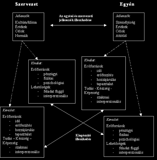 5. ábra: A szervezeti és egyéni jellemzők illeszkedése Az illeszkedés az alábbi módokon jöhet létre: ha az egyik résztvevő ki tudja elégíteni a másik igényeit (Kiegészítő illeszkedés) a szervezet és