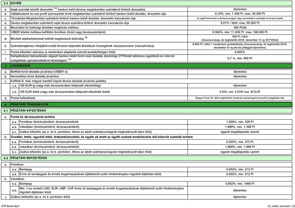 belüli átutalás, átvezetés díja Társasházi Megtakarítási számláról történő bankon belüli átutalás, átvezetés tranzakciós díja Deviza megtakarítási számláról saját deviza számlára történő átvezetés