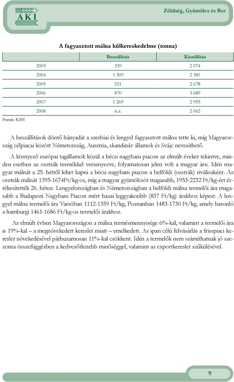 héttıl lehet kapni a bécsi nagybani piacon a belföldi (osztrák) riválisaként. Az osztrák málnát 1395-1674Ft/kg-os, míg a magyar gyümölcsöt magasabb, 1953-2232 Ft/kg-ért értékesítették 26. héten.