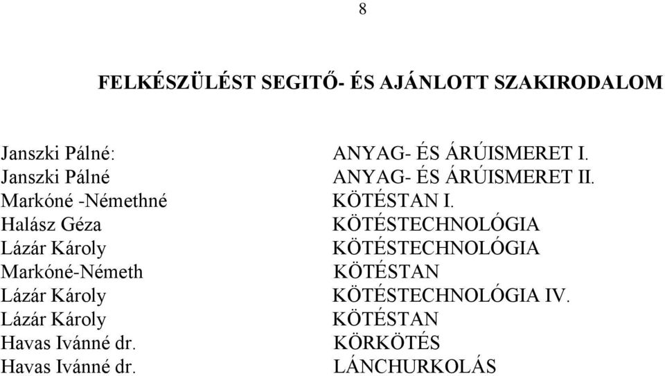 Halász Géza KÖTÉSTECHNOLÓGIA Lázár Károly KÖTÉSTECHNOLÓGIA Markóné-Németh KÖTÉSTAN