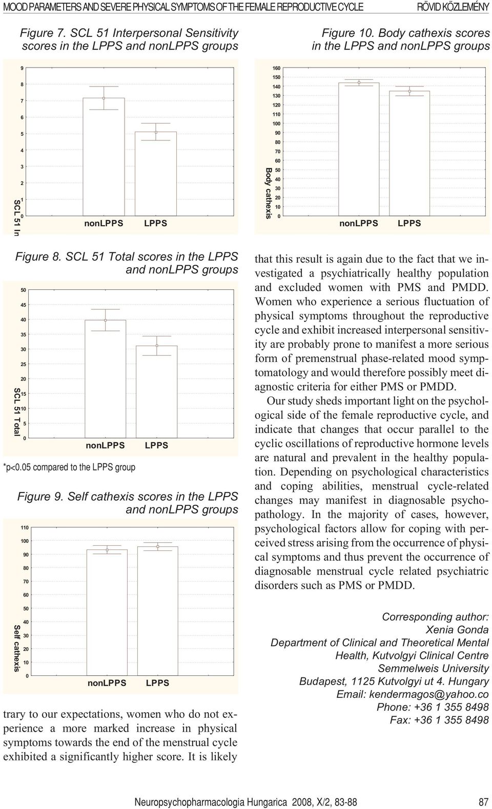 Self cathexis scores in the and groups trary to our expectations, women who do not experience a more marked increase in physical symptoms towards the end of the menstrual cycle exhibited a