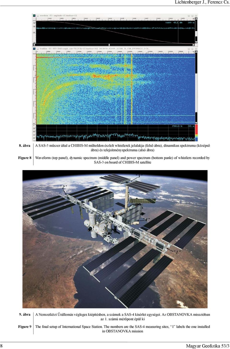 Figure 8 Waveform (top panel), dynamic spectrum (middle panel) and power spectrum (bottom panle) of whistlers recorded by SAS-3 on board of CHIBIS-M satellite 9.